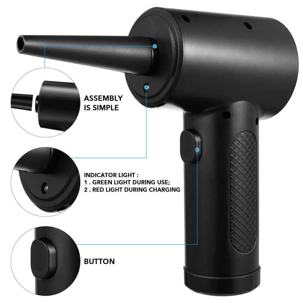 Electric Air Duster 51000RPM Brushless Cordless Compressed Cleaner Dust Air Blower Gun for PC Computer Keyboard Air Duster Gun