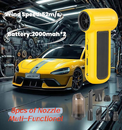 Turbo Jet Fan Blower Violent Fan Compressed Air Duster Car Vacuum Cleaner for Car Home Home 52m/s Wind Speed 2000mah*2 Battery