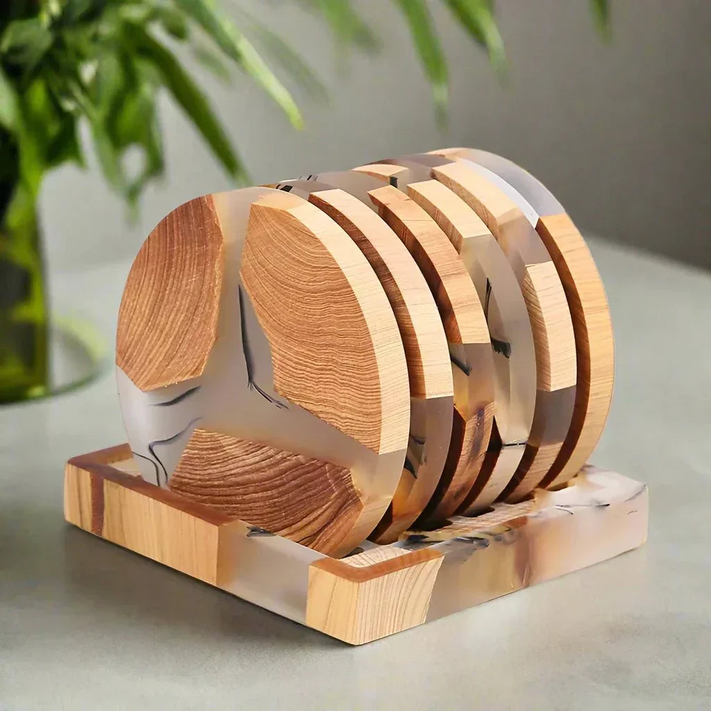 Six Piece Solid Wood Japanese Inspired Coasters Set