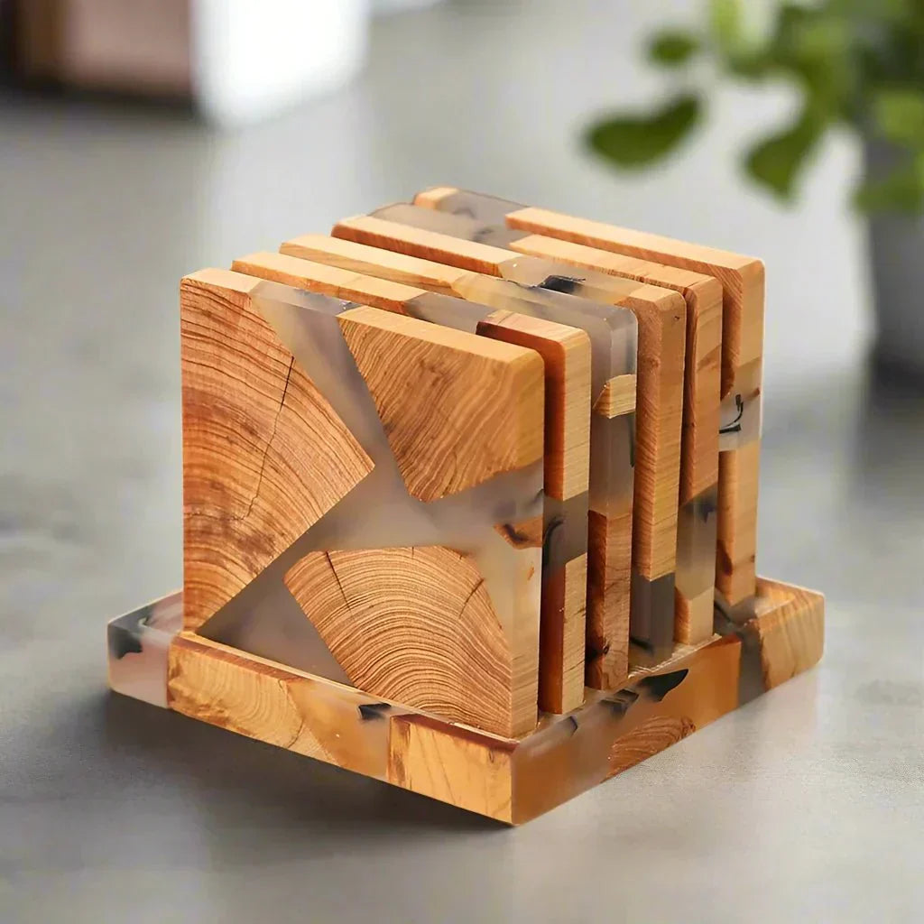 Six Piece Solid Wood Japanese Inspired Coasters Set